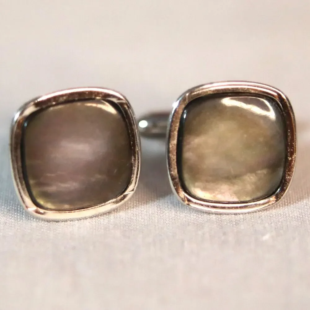💎Swank Cufflinks Abalone Mother of Pearl On Silver Tone Metal